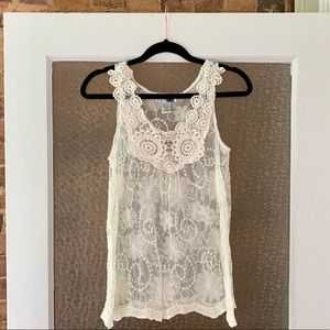 Cream lace sheer tank top
